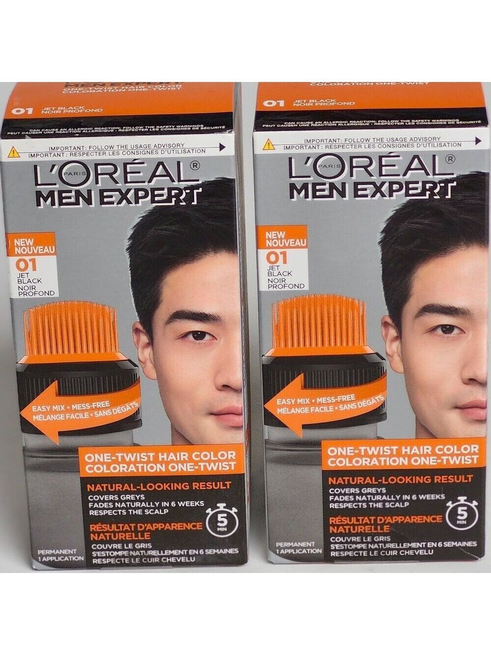 L'OREAL MEN EXPERT One Twist Hair Colour Shade 01 Jet Black BNIP LOT OF 2